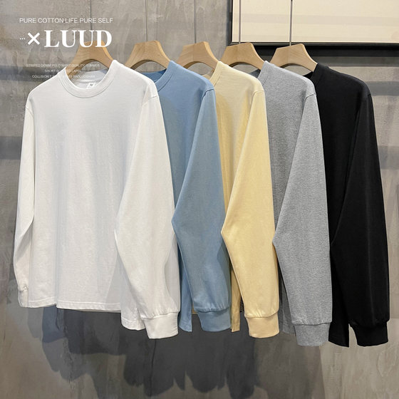Luud bottoming T -shirt small sweater wears long -sleeved solid color whole cotton round neck retro leisure Han Fan top men