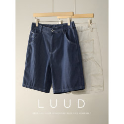 LUUD classic trendy top-stitched denim shorts for men's summer multi-pocket tailoring and splicing loose casual pants