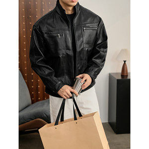 
LUUD Snake Texture Men's PU Leather Jacket Autumn and Winter Functional Multi-Pocket Stand Collar Motorcycle Jacket