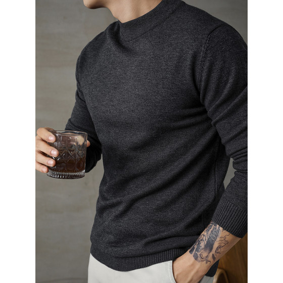 
LUUD half-high neck base shirt for men's autumn and winter warm high-end business sweater slim sweater mid-collar inner wear