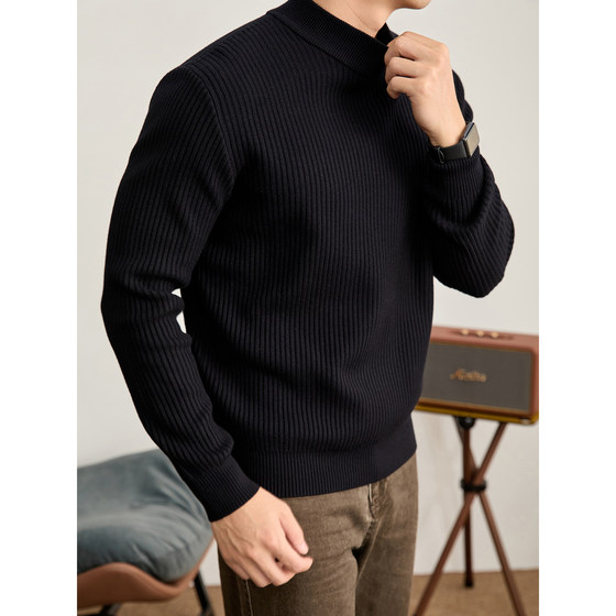 
LUUD elegant and handsome vertical pit texture inner layering shirt men's winter warm half turtleneck sweater sweater