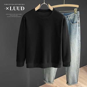 
LUUD black and white solid color classic long-sleeved sweatshirt, round neck, trendy men's pullover T-shirt, autumn casual single wear inner top