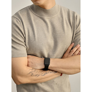 
LUUD Haute Couture Old Qian Style Small Necklace Short Sleeve Sweater Men's Tens Laiser Retro Base Knitted Sweater