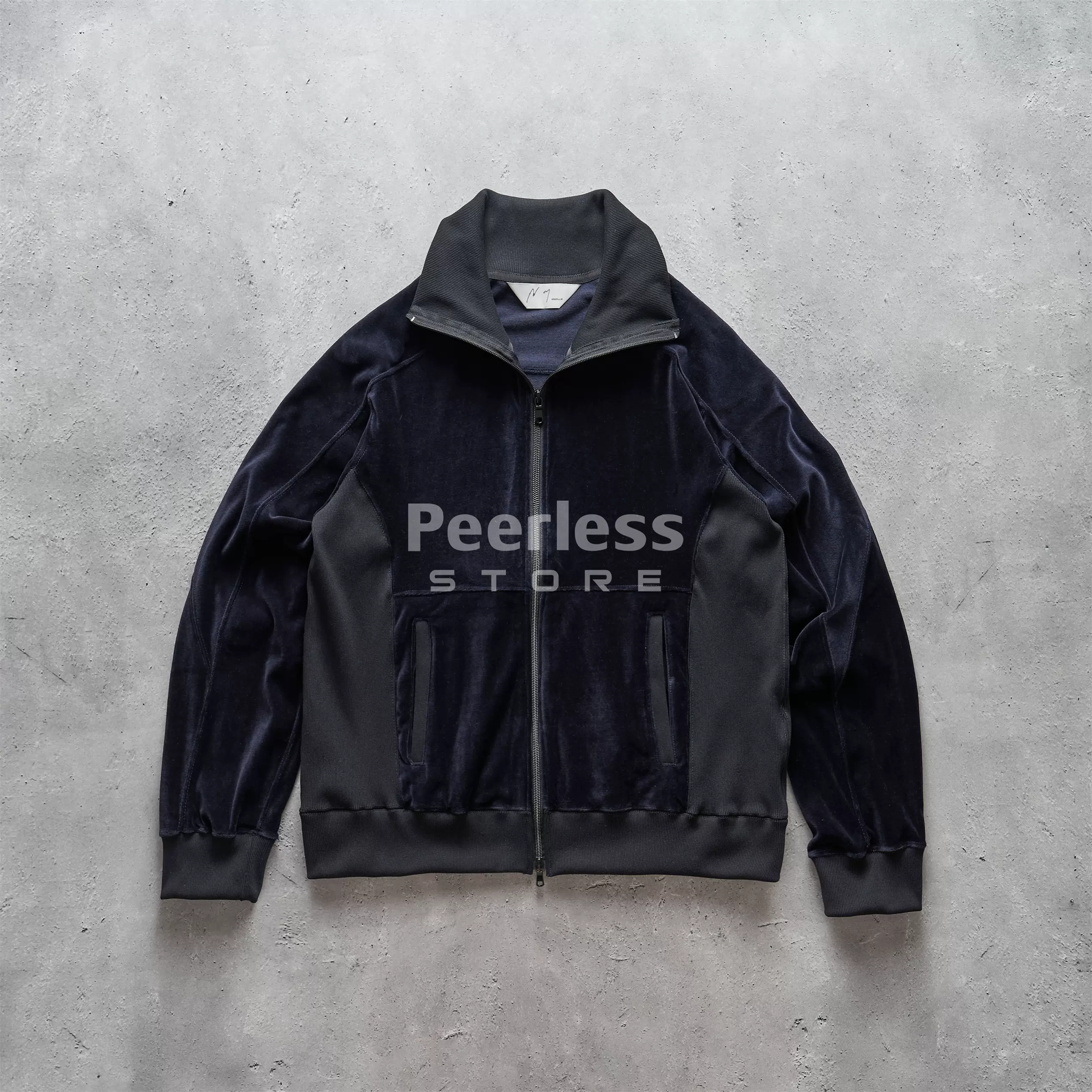 现货ANCELLM VELOUR SWITCHING JACKET 天鹅绒拼接立领夹克24aw-Taobao 