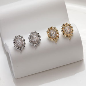 
Copper-plated real gold color-preserving retro exquisite oval earrings earrings pendants diy handmade material accessories