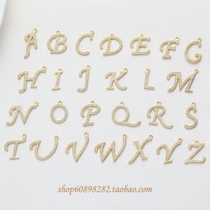 14K electroplated real gold color-keeping 26 letters copper zircon rhinestone pendant DIY handmade necklace bracelet earring accessories