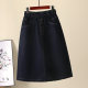 
Blue denim skirt for women mid-length 2025 summer thin elastic high waist breasted A-line loose and thin