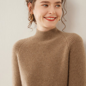 
Autumn and winter 100% pure cashmere sweater for women half turtleneck ingot needle 7 needle thickened pullover sweater knitted bottoming shirt