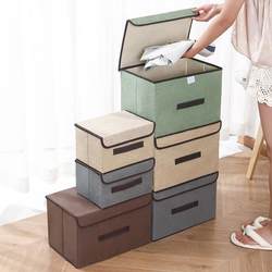 Thickened Cotton and Linen Clothing Storage Box, Household Fabric Clothing Organizer Bag, Foldable Wardrobe Dormitory Storage Basket Box