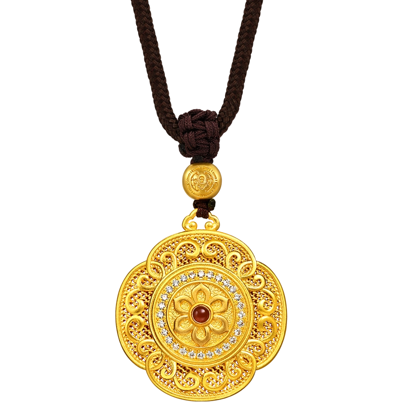 周生生古法黄金文化祝福东方古祖足金镶嵌和田玉八瑞相颈饰94437Z