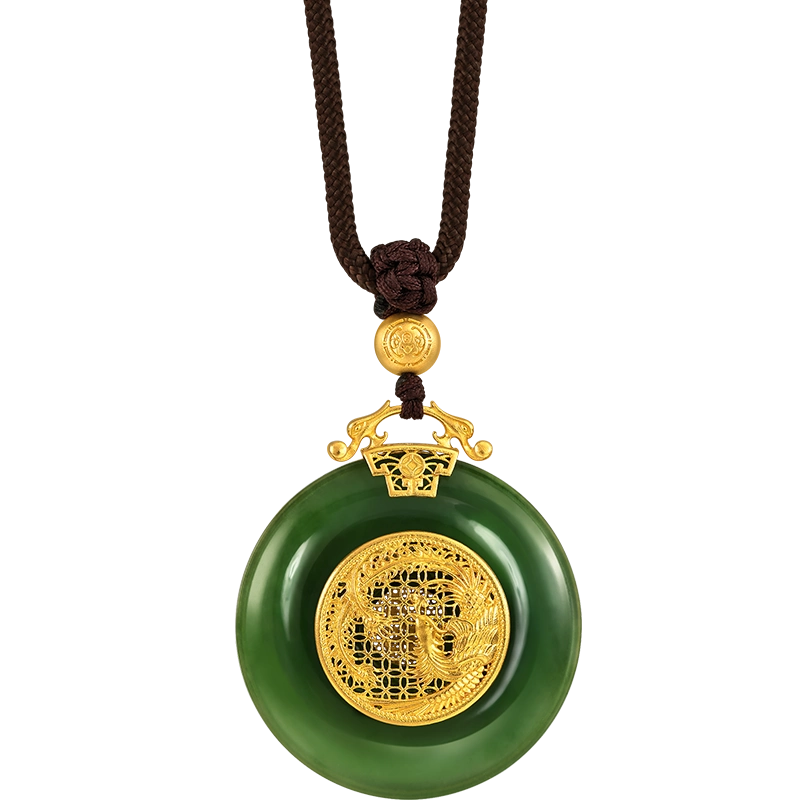 周生生文化祝福古法黄金六字真言金镶玉和田玉项链94441Z