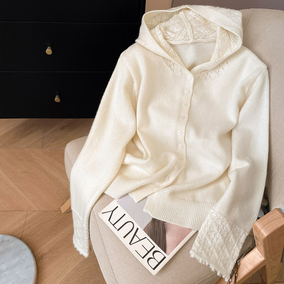 
Little C Home Crochet Hollow Hooded Sweater Women's 2025 New Winter Loose Lazy Style Wool Knitted Cardigan