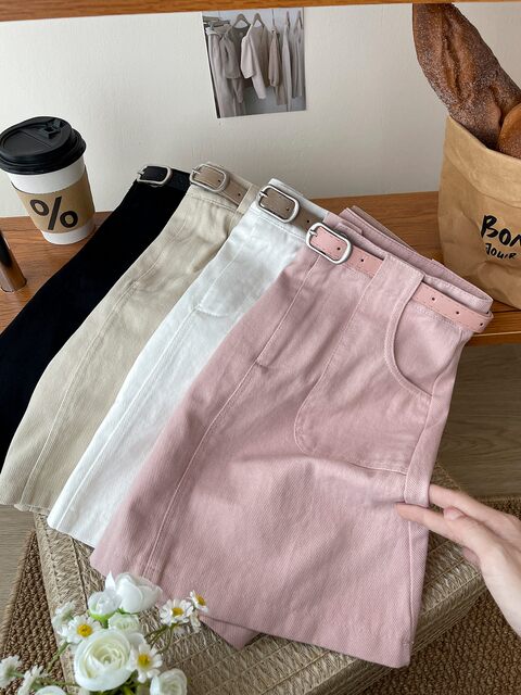 Korean retro high waist wash cotton denim work skirt for women in spring and summer anti-exposure and slimming versatile hip-covered skirt