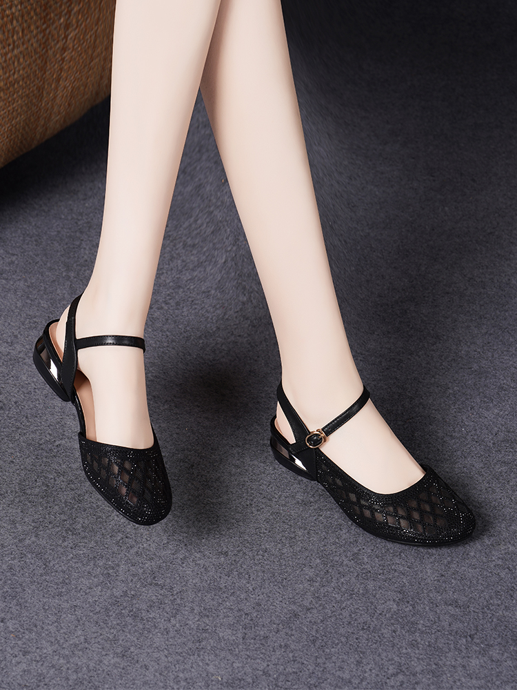 C8415 1520K Giày Dép Sandal Nữ Jiarela Gắn Đá Mũi Tròn Đế Mềm Mùa Hè Trung Niên Giày Dép Nữ Da Bò G04 Sản Phẩm Mới