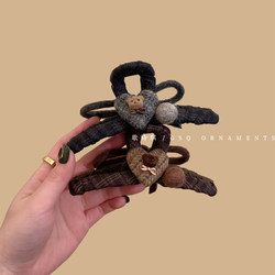 Korean Style Autumn and Winter Ab Side Cute Plush Bear Claw Clip Bow Hairpin High-End Feel Back of the Head Shark Clip