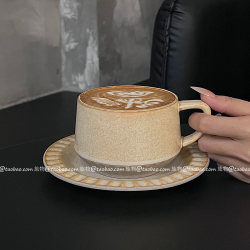 Retro Ceramic Coffee Cup and Saucer Set, Exquisite Mug, Creative Rustic Latte Art Cup, Office Milk Cup