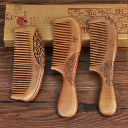 Poppy Peach Wood Comb, Whole Wood Natural Wood Comb, Solid Wood Massage Comb, Practical Gift for Women's Home Use, Birthday Gift
