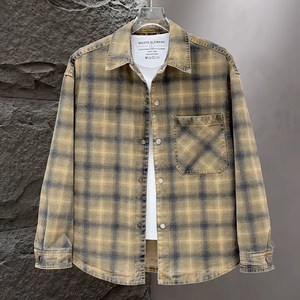 
Spring and autumn plaid denim jacket men's trendy brand high-end 2026 new loose heavyweight jacket men's American trend
