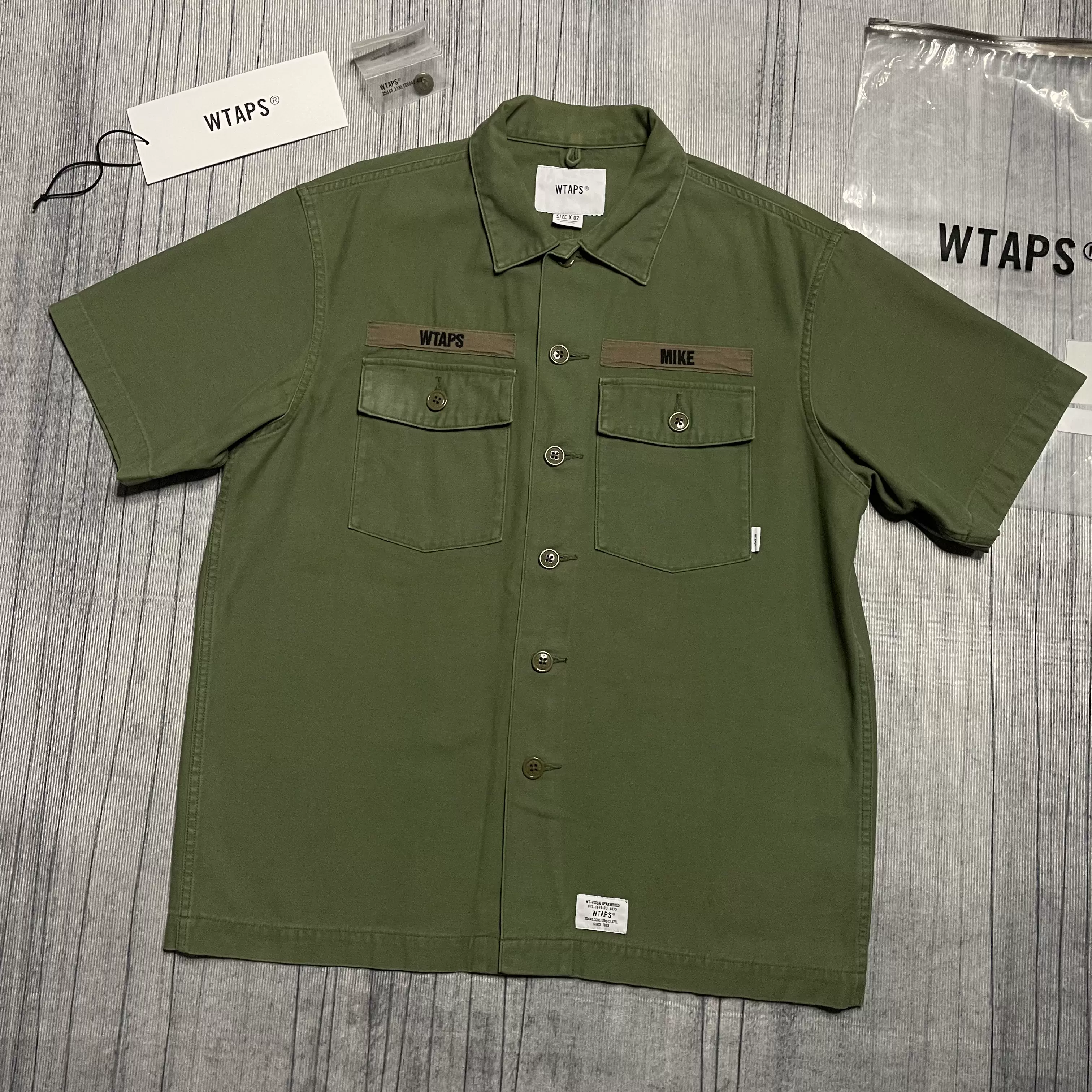 WTAPS 18SS BUDS SATIN SHIRT 军绿色两袋工装短袖衬衫M码靓成色-Taobao