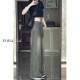 Retro green straight jeans for women in summer new large size fat mm loose slim pear-shaped body wide-leg pants