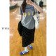 Black wave dot suit female summer large size fat MM covered belly, thin pear -shaped figure medium long A -line skirt