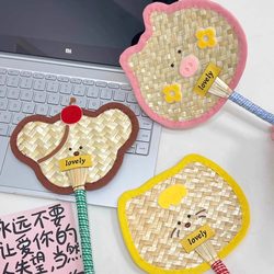 Cute Hand-Woven Small Cattail Fan for Women, Portable Summer Fan, Hand-Cranked Fan, Photo Prop, 2025 New Model