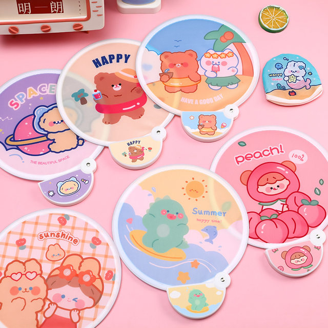 Fan Summer Female Cute Cartoon Round Fan Mini Folding Fan Student ...