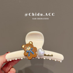 Cute Bear Hair Clip for Women, High-End Style, 2025 New Model, Hairpin for Autumn and Winter, Large Shark Clip for Back-Of-Head Updo