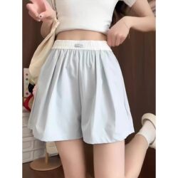 Blue Ice Silk Shorts for Women, Summer Thin High-Waisted Slimming Design for Petite Figures, Stylish Casual Five-Point Shorts for Outerwear