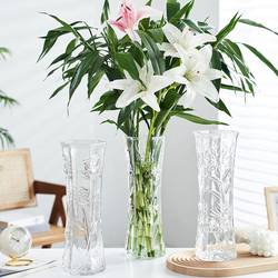 Internet-Famous Extra-Large Glass Vase, Transparent Water-Cultured Lucky Bamboo Vase, Living Room Floor-Standing Vase, Hexagonal Vase