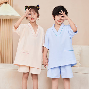 
Pure cotton sweat steaming suits for children's baby bathing suits for boys and girls' big and small children's sauna suits for high-end waffle bathing center