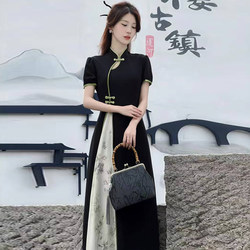 2026 Black High-End Fashion Short-Sleeved Long Dress Summer Design New Chinese Style Elegant National Style Dress 1126