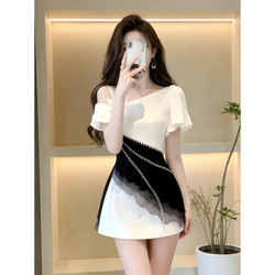 Design-Inspired Niche Style Diagonal Collar Dress for Women, 2026 Summer New Model, Elegant and Stylish, Very Attractive, Waist-Cinching Dress