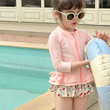 Girls' swimsuit girls fast -drying split swimsuit set baby swimsuit long -sleeved swimwear net red swimming dress sweet tide
