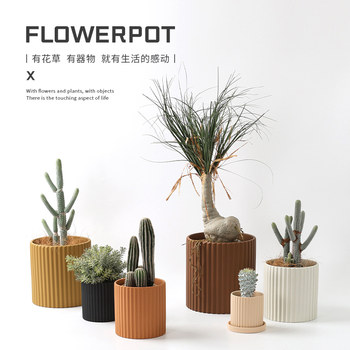 Nordic simple clay succulent creative personality orchid pothos orchid home ceramic wabi-sabi striped flower pot