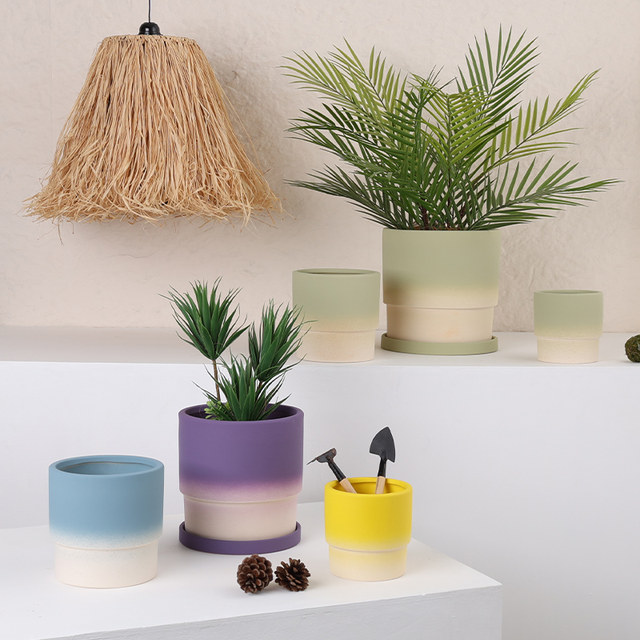 Dopamine gradient colorful ceramic flower pot home -roasted pottery ...