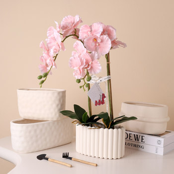 Nordic simple plain-fired flower pot ceramic single plant Phalaenopsis group pot New Year's Eve flower office hole oblong