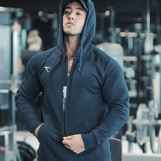 
Autumn and winter velvet jacket men's hoodie zipper long-sleeved crest shark training suit fitness outdoor leisure versatile