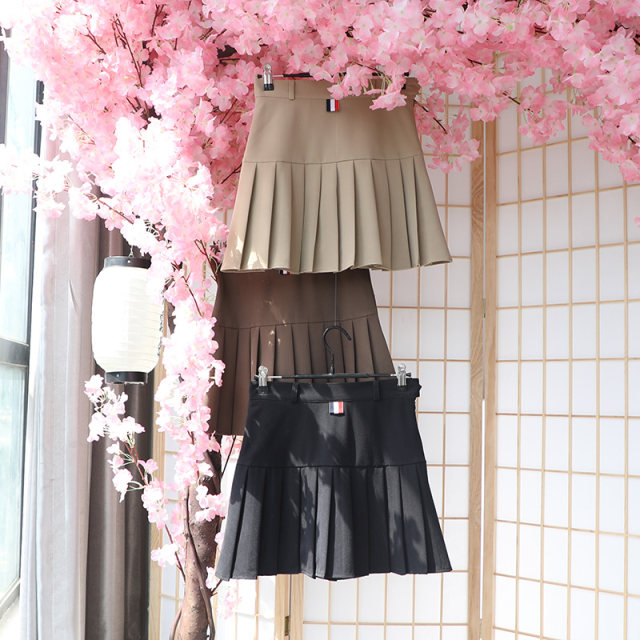 Pleated skirt for women summer high waist A-line slim skirt suit fabric draped sweet college style short skirt pants