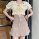 Pocket pleated skirt for women with summer high waist A-line slim and versatile Korean style short skirt suit fabric khaki skirt