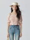 Aike square collar shirt for women 2024 summer French sweet and fresh slim short top puff sleeve floral shirt
