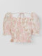 Aike square collar shirt for women 2024 summer French sweet and fresh slim short top puff sleeve floral shirt
