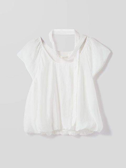 Aike French shirt women's top 2025 summer fresh sweet and simple solid color loose short puff sleeve shirt
