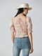 Aike square collar shirt for women 2024 summer French sweet and fresh slim short top puff sleeve floral shirt
