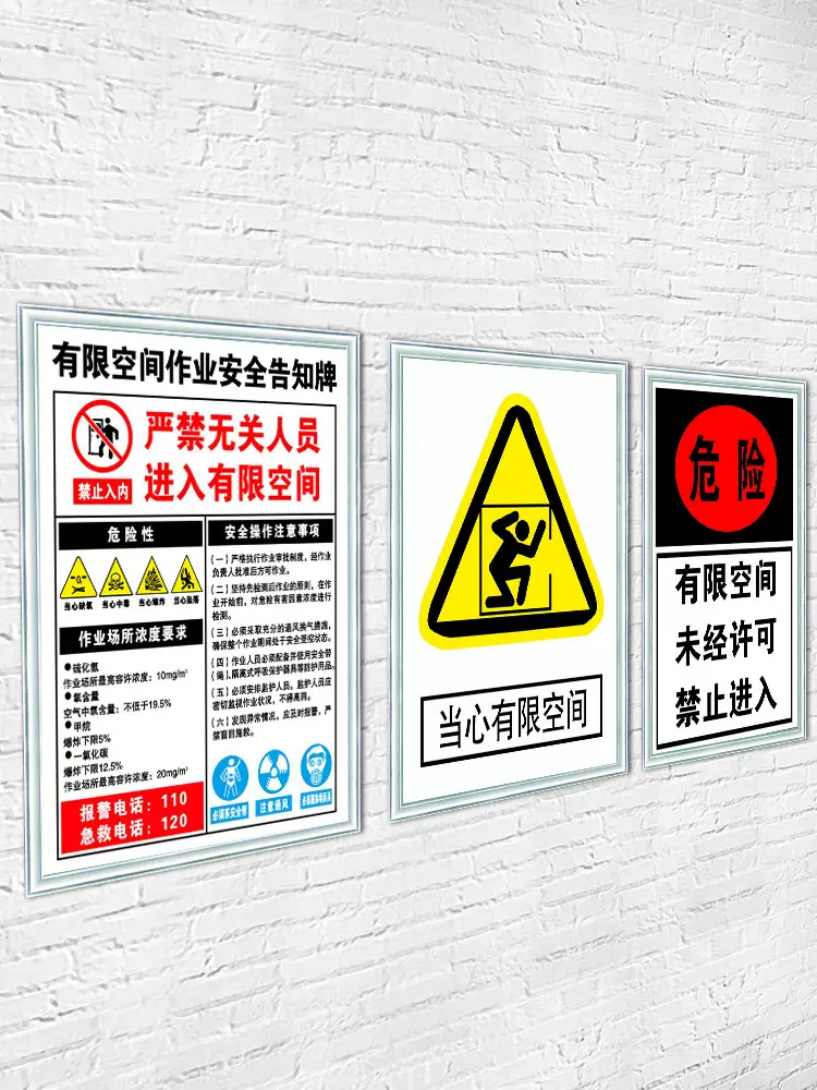 kt板有限空间警示标识牌安全告知牌作业风险告知牌当心受限空间标志牌