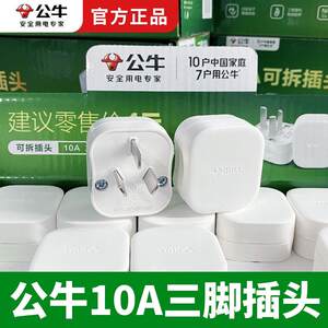 Bull plug 10A three-pin triangle flat plug household genuine power wiring plug 2500 watt white 10SG
