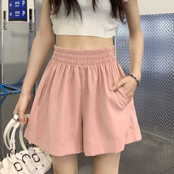 Ice Silk Casual Shorts for Women, Summer Student Style, Petite Loose A-Line Shorts, Wide-Leg Hot Pants, High-Waisted Straight Pants