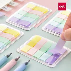 Deli Index Label Stickers 100 Pieces Memo Pads Reusable Sticky Notes Classification Sticky Notes Label Paper Student Korean Fresh Style Colorful Pull-Out Fluorescent Film Self-Adhesive Bookmark Stickers Indicator