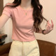 Round neck, right shoulder, pink t-shirt, women's short-sleeved summer American slim-fitting short high-waist hot girl pure desire t-shirt top