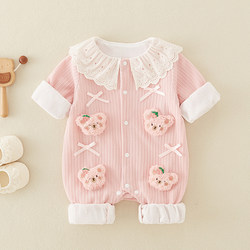 Baby Girl Spring and Autumn One-Piece Outfit, Seamless Pure Cotton Jacket, Princess Style Romper, 3-9 Months, 6-Month-Old Baby Girl Outing Clothes